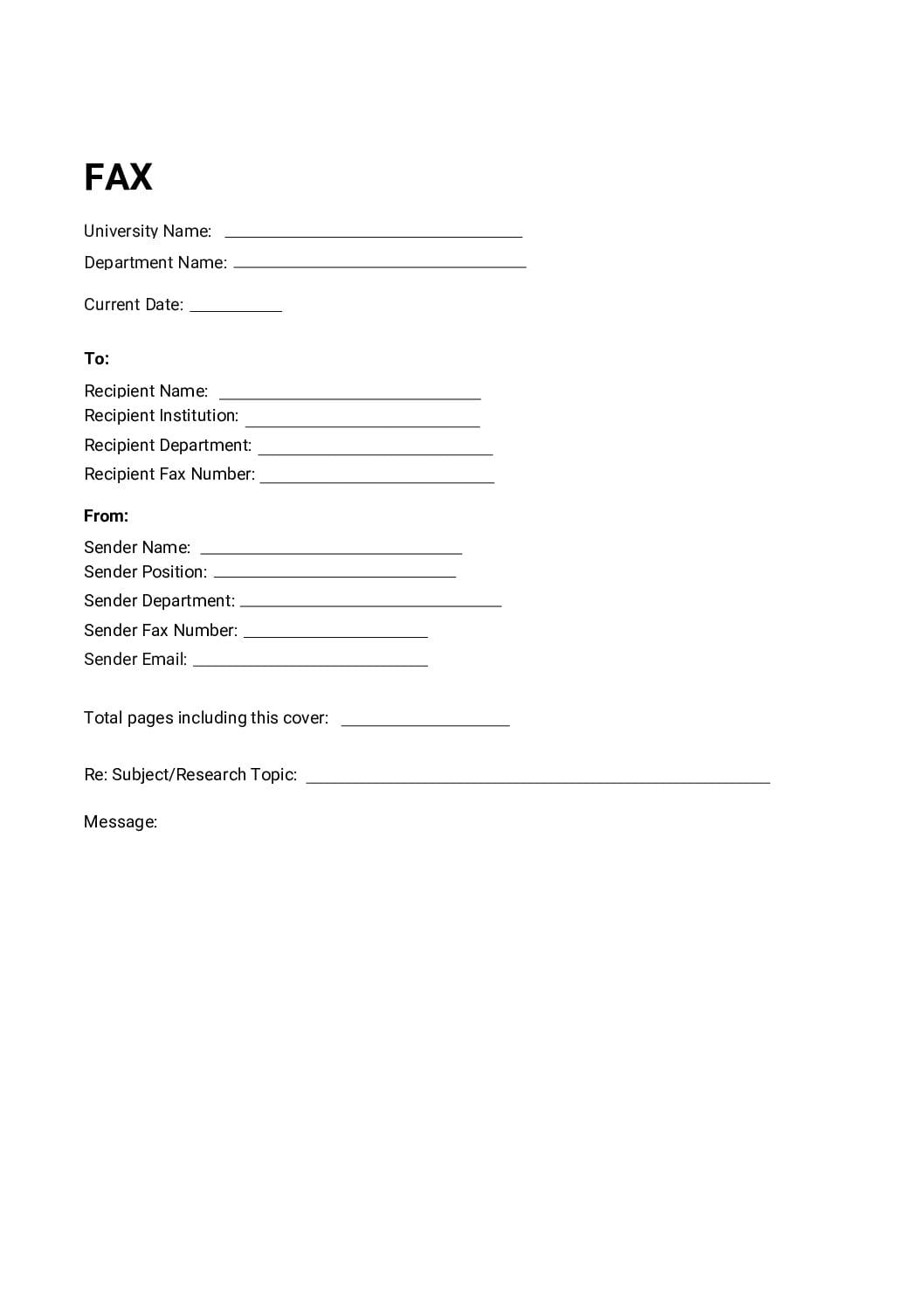 Academic Fax Cover Sheet pdf