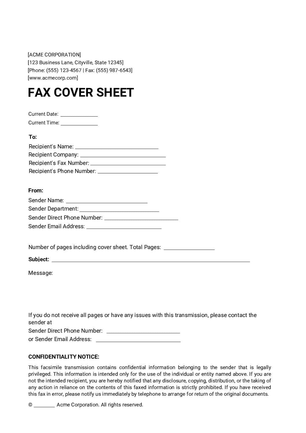 Company Branded Fax Cover Sheet pdf