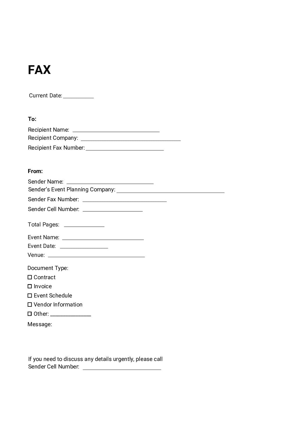 Event Planning Fax Cover Sheet pdf