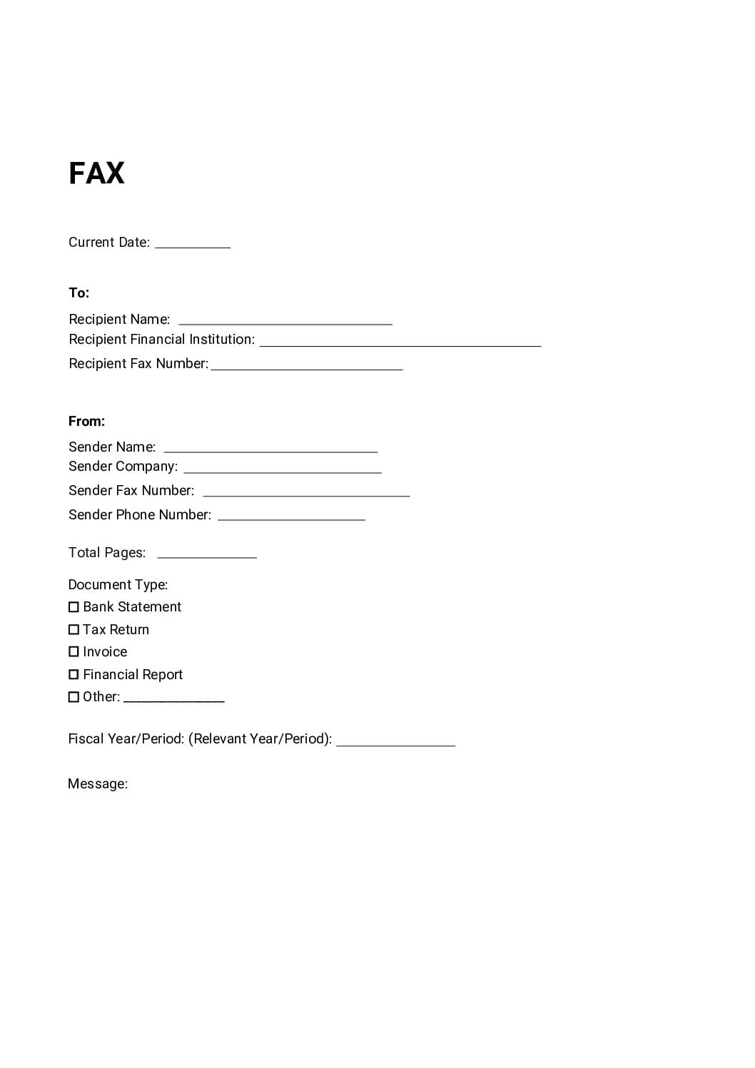 Financial Fax Cover Sheet pdf