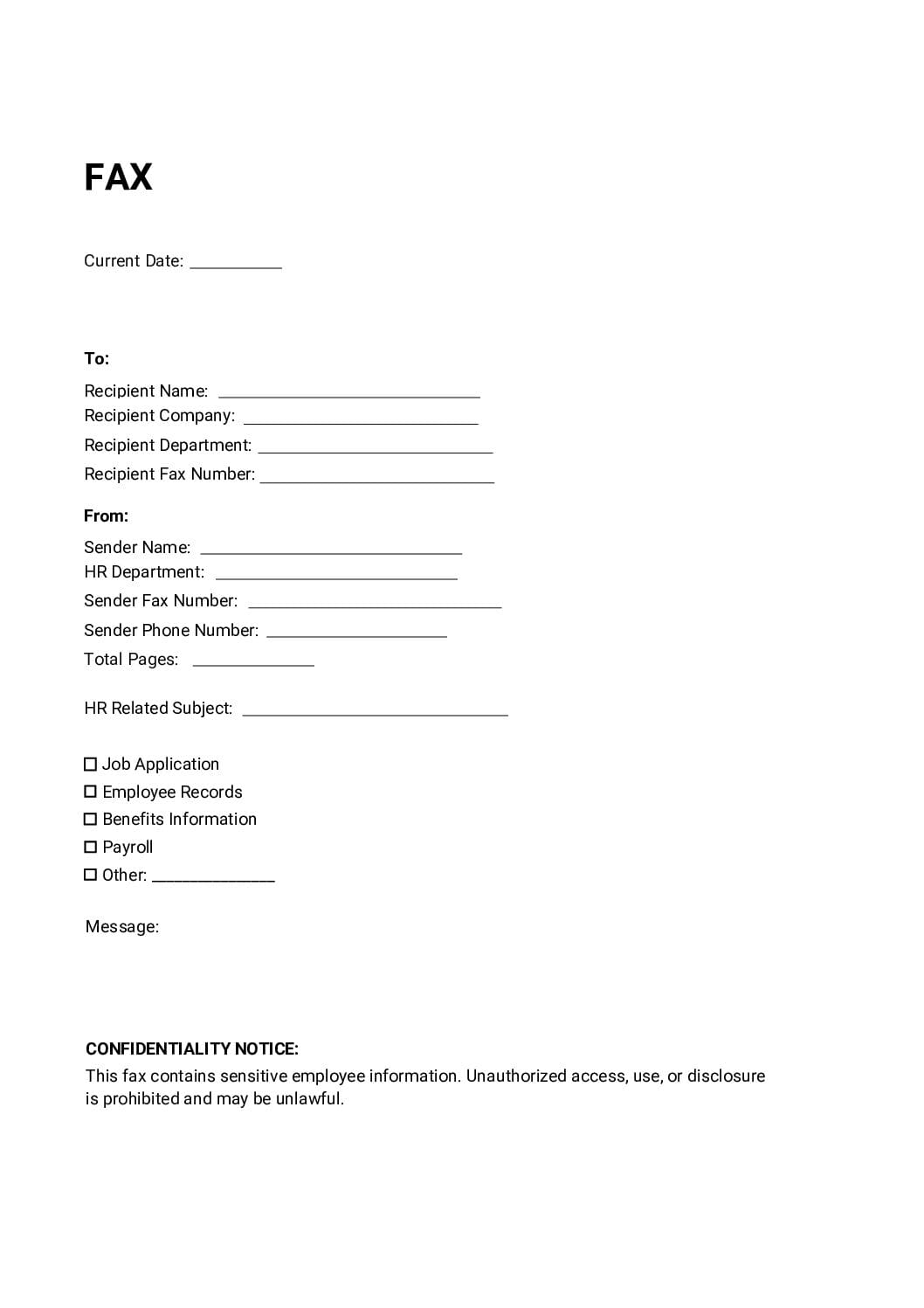 Human Resources Fax Cover Sheet pdf