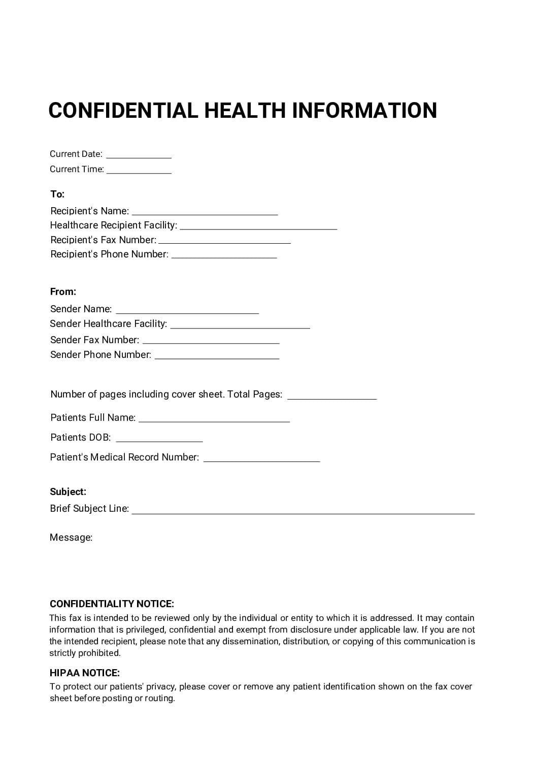 Medical Fax Cover Sheet pdf