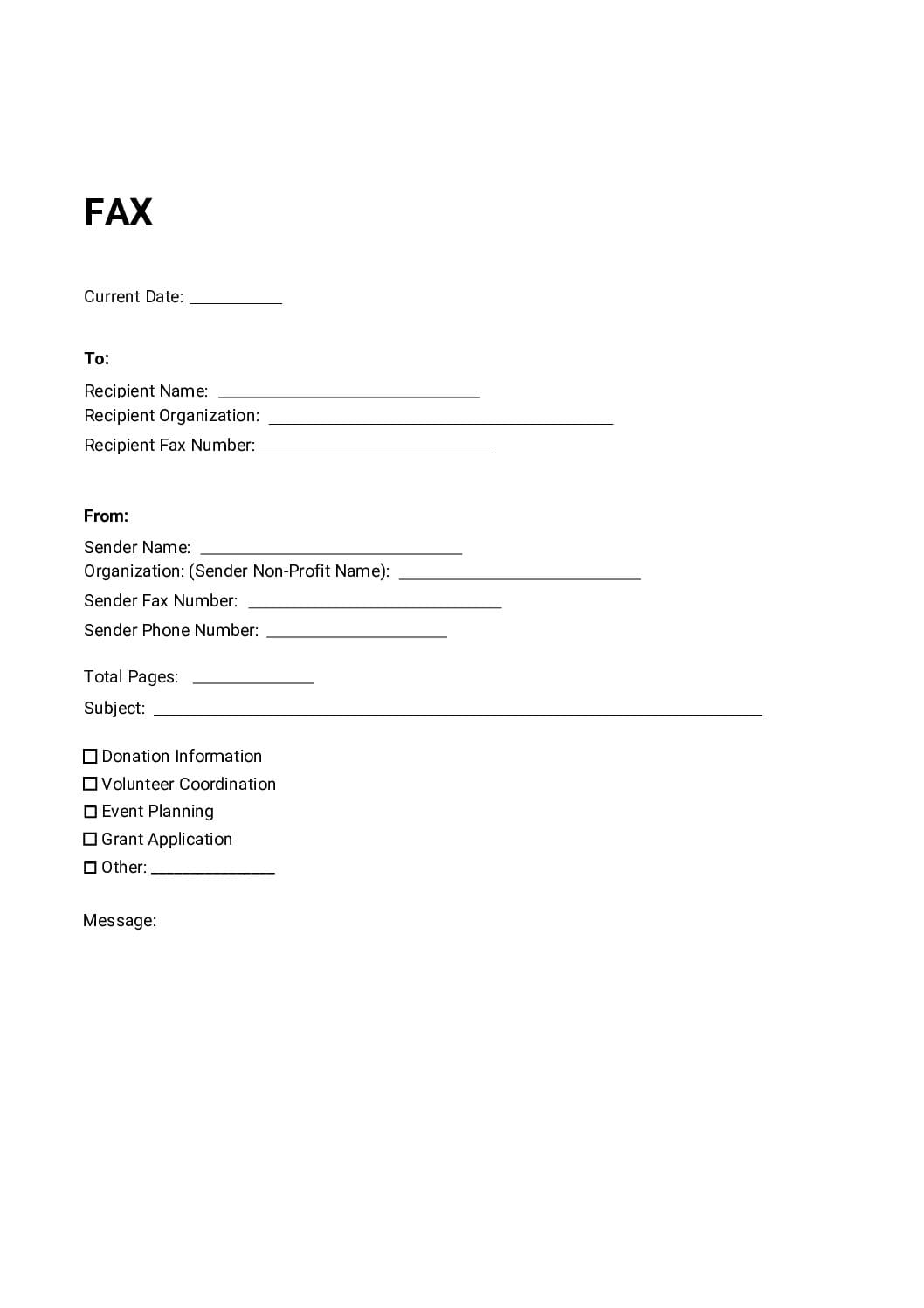 Non Profit Organization Fax Cover Sheet pdf