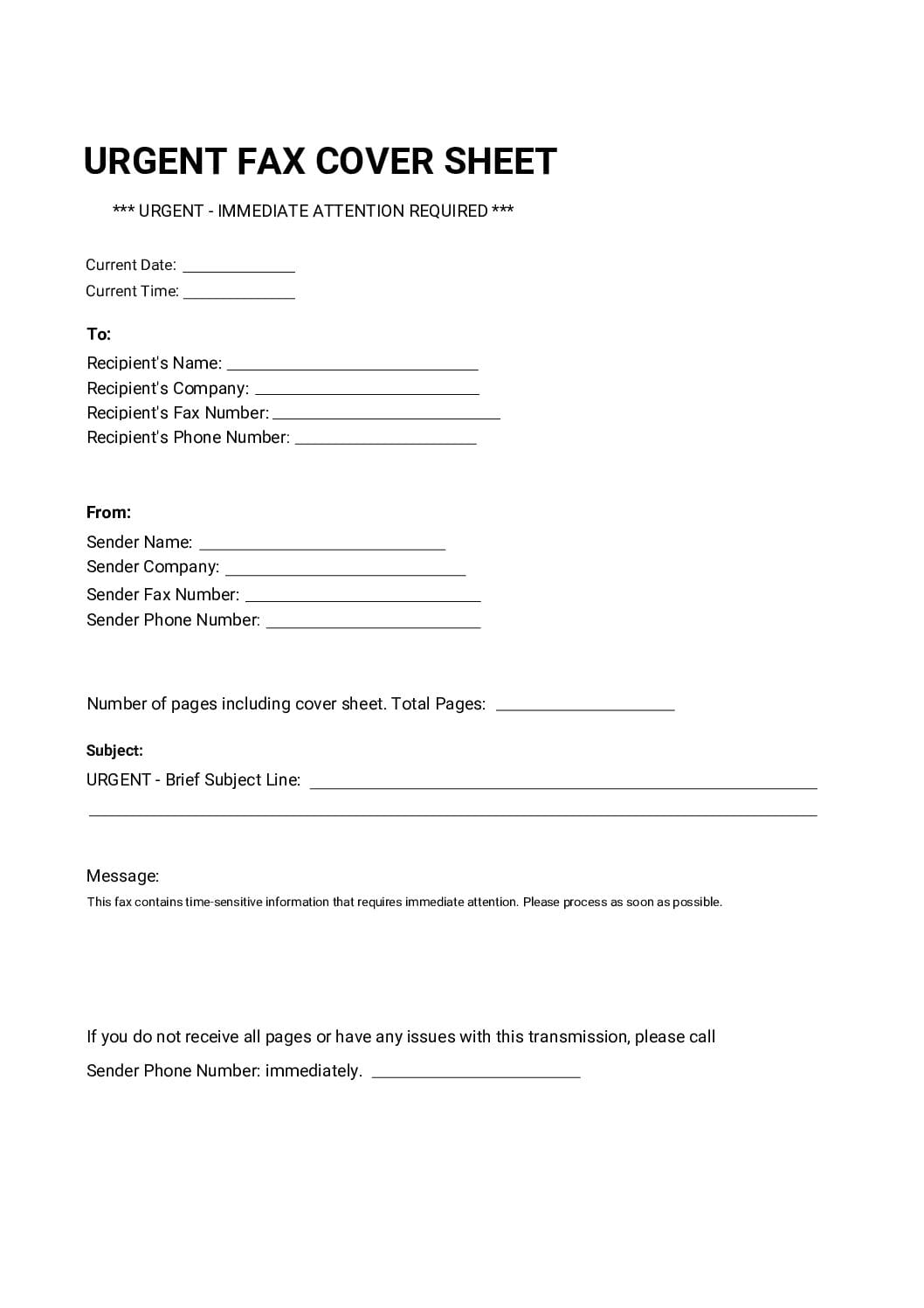 Urgent Fax Cover Sheet pdf