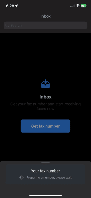 fax app interface when generating a fax number